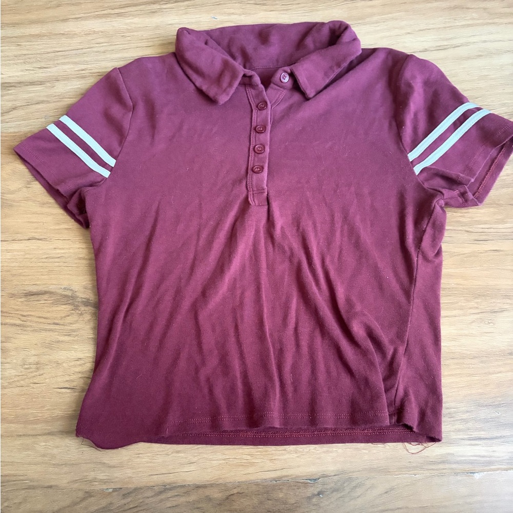 Burgundy Kids Polo Shirt with Striped Sleeves